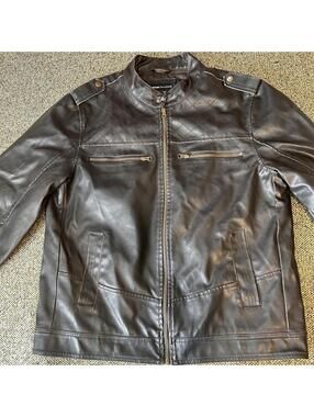 Decoded MotoStyle Faux Leather Zip Jacket Quilted Shoulder M